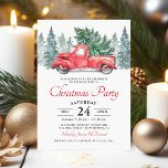 Rustieke Waterverf Rode Vrachtwagen Kerstfeest Kaart<br><div class="desc">Rustieke kerstwinter thema feestuitnodigingen met een eenvoudige witte achtergrond,  waterverf sparren,  een  rode truck,  een kerstboom en een traditionele sjabloon die gemakkelijk te personaliseren is.</div>