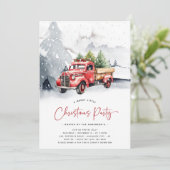 Rustieke Waterverf Rode Vrachtwagen Winter Kerstfe Kaart (Staand voorkant)