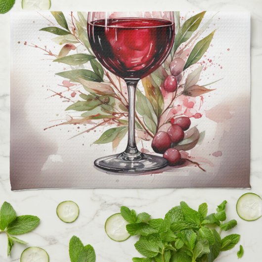 Rustieke Waterverf rode wijnglas 80e verjaardag Theedoek (Gevouwen)