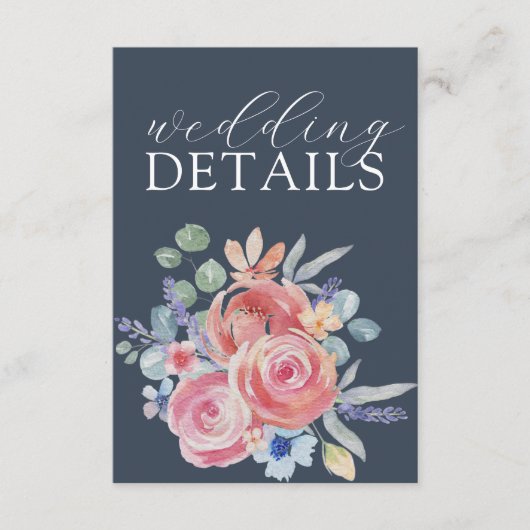 Rustieke Waterverf Roos Bloemen Trouwdetail Informatiekaartje (Voorkant)