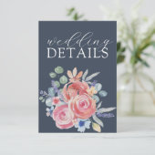 Rustieke Waterverf Roos Bloemen Trouwdetail Informatiekaartje (Staand voorkant)