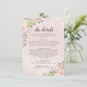 Rustieke Waterverf Roze Bloemen bruiloft Details Informatiekaartje (Staand voorkant)