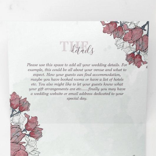 Rustieke Waterverf Roze Flora Alles In Een Bruilof Drieluik Uitnodiging (Binnenzijde eerst)