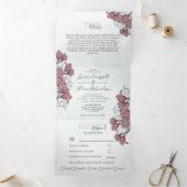 Rustieke Waterverf Roze Flora Alles In Een Bruilof Drieluik Uitnodiging (Binnen)