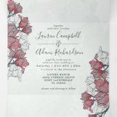 Rustieke Waterverf Roze Flora Alles In Een Bruilof Drieluik Uitnodiging (Binnenkant midden)