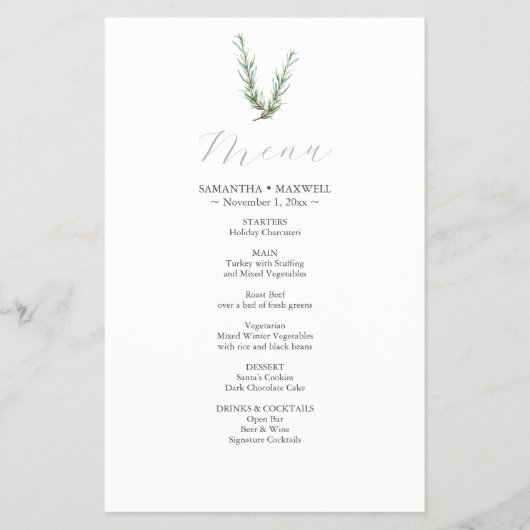 Rustieke Waterverf Rozemarijn Budget Bruiloft Menu (Voorkant)