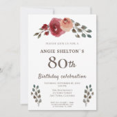 Rustieke Waterverf Rozen Bloemen 80ste Verjaardags Kaart (Voorkant)