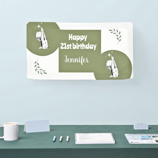 Rustieke Waterverf Sage Green Happy 21e verjaardag Spandoek