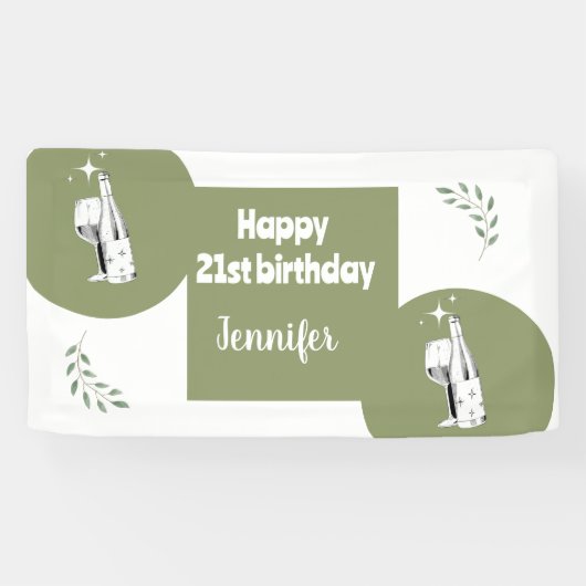 Rustieke Waterverf Sage Green Happy 21e verjaardag Spandoek (Horizontaal)