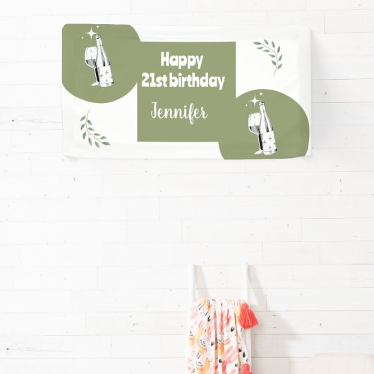 Rustieke Waterverf Sage Green Happy 21e verjaardag Spandoek (Insitu)