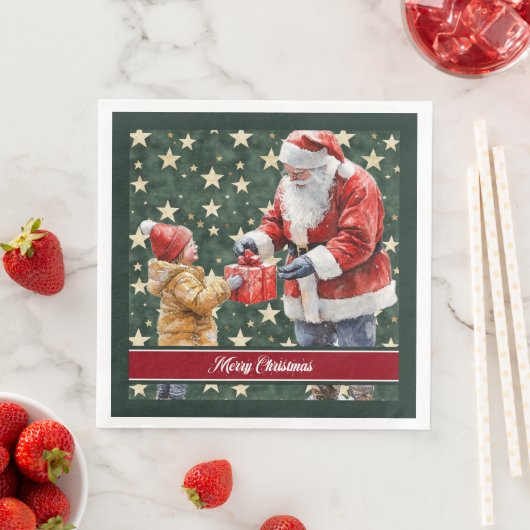 Rustieke Waterverf Santa Claus Dinner servetten (Insitu)