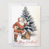 Rustieke Waterverf Santa met tas aangepaste kerst Feestdagenkaart (Voorkant)