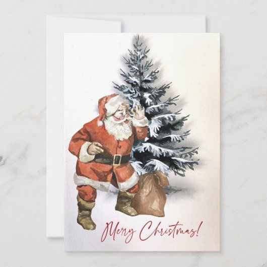 Rustieke Waterverf Santa met tas aangepaste kerst Feestdagenkaart (Voorkant)
