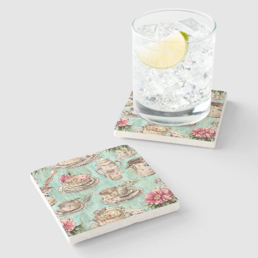 Rustieke waterverf schilderen  keuken Blauw Stenen Onderzetter (Zijkant)