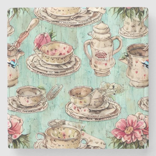 Rustieke waterverf schilderen  keuken Blauw Stenen Onderzetter (Voorkant)