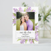 Rustieke Waterverf Sering & Foto Eenvoudige Trouwd Save The Date (Staand voorkant)