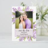 Rustieke Waterverf Sering & Foto Lavendel Bruiloft Save The Date (Staand voorkant)