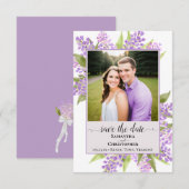Rustieke Waterverf Sering & Foto Lavendel Bruiloft Save The Date (Voorkant / Achterkant)