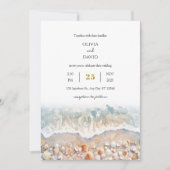 Rustieke Waterverf Shell White Sandy Beach Wedding Kaart (Voorkant)