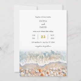 Rustieke Waterverf Shell White Sandy Beach Wedding Kaart