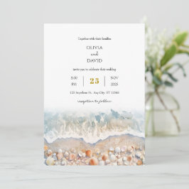 Rustieke Waterverf Shell White Sandy Beach Wedding Kaart