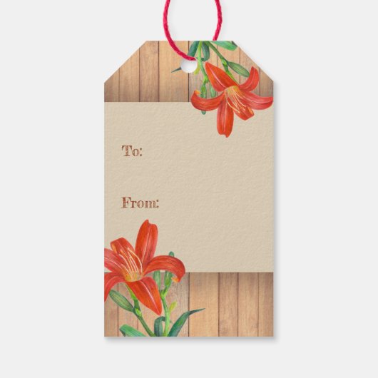 Rustieke Waterverf Sinaasappel Lily Floral Art Cadeaulabel (Achterkant)