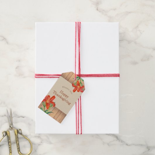 Rustieke Waterverf Sinaasappel Lily Floral Art Cadeaulabel (Met Touw)