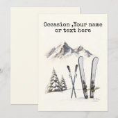 Rustieke Waterverf Ski Sneeuwboom Bergwinter Feestdagenkaart (Voorkant / Achterkant)