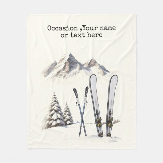 Rustieke Waterverf Ski Sneeuwboom Bergwinter Fleece Deken (Voorkant)