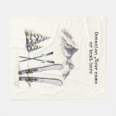 Rustieke Waterverf Ski Sneeuwboom Bergwinter Fleece Deken (Voorkant (Horizontaal))