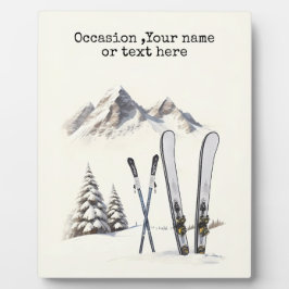 Rustieke Waterverf Ski Sneeuwboom Bergwinter Fotoplaat