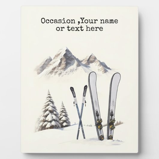 Rustieke Waterverf Ski Sneeuwboom Bergwinter Fotoplaat (Voorkant)