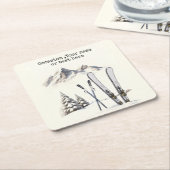 Rustieke Waterverf Ski Sneeuwboom Bergwinter Kartonnen Onderzetters (Schuin)