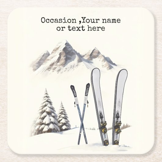 Rustieke Waterverf Ski Sneeuwboom Bergwinter Kartonnen Onderzetters (Voorkant)