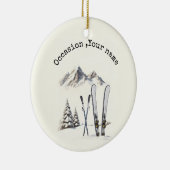 Rustieke Waterverf Ski Sneeuwboom Bergwinter Keramisch Ornament (Rechts)