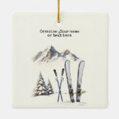 Rustieke Waterverf Ski Sneeuwboom Bergwinter Keramisch Ornament (Achterkant)