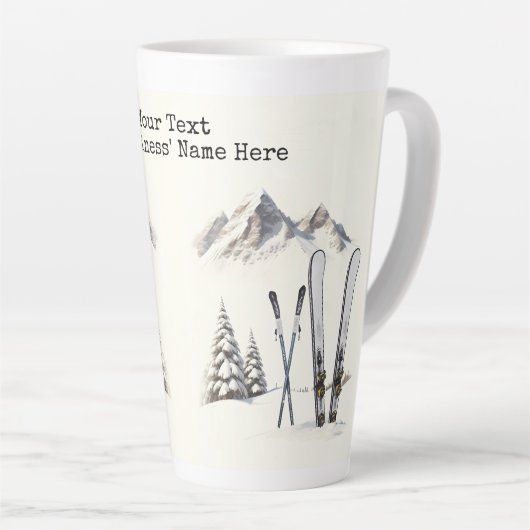 Rustieke Waterverf Ski Sneeuwboom Bergwinter Latte Mok (Rechterhoek)