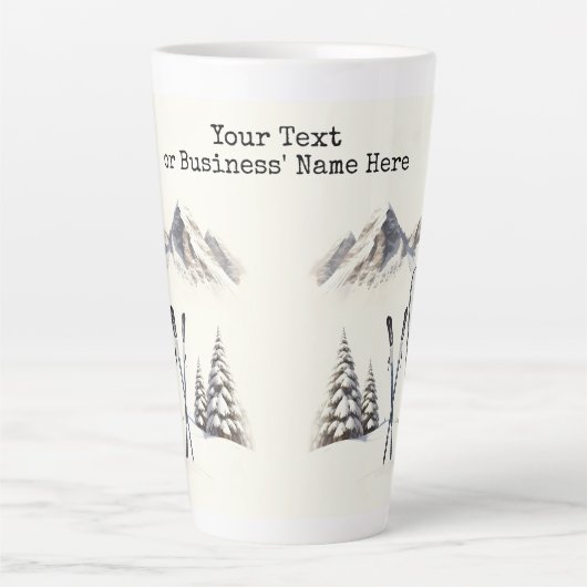 Rustieke Waterverf Ski Sneeuwboom Bergwinter Latte Mok (Voorkant)