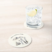 Rustieke Waterverf Ski Sneeuwboom Bergwinter Ronde Kartonnen Onderzetter (Insitu)