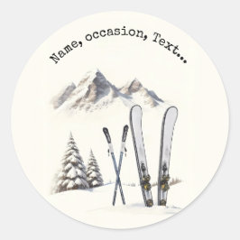 Rustieke Waterverf Ski Sneeuwboom Bergwinter Ronde Sticker