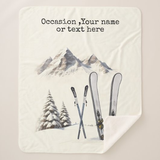 Rustieke Waterverf Ski Sneeuwboom Bergwinter Sherpa Deken (Voorkant)