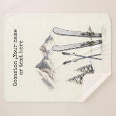 Rustieke Waterverf Ski Sneeuwboom Bergwinter Sherpa Deken (Voorkant (horizontaal))