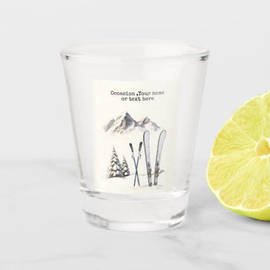 Rustieke Waterverf Ski Sneeuwboom Bergwinter Shot Glas (Voorkant)