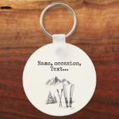 Rustieke Waterverf Ski Sneeuwboom Bergwinter Sleutelhanger (Achterkant)