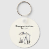 Rustieke Waterverf Ski Sneeuwboom Bergwinter Sleutelhanger (Achterkant)