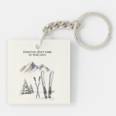 Rustieke Waterverf Ski Sneeuwboom Bergwinter Sleutelhanger (Achterkant)