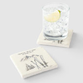 Rustieke Waterverf Ski Sneeuwboom Bergwinter Stenen Onderzetter (Zijkant)