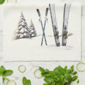 Rustieke Waterverf Ski Sneeuwboom Bergwinter Theedoek (Gevouwen)