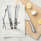 Rustieke Waterverf Ski Sneeuwboom Bergwinter Theedoek (Quarter Fold)