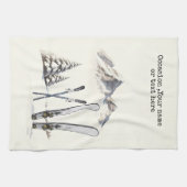 Rustieke Waterverf Ski Sneeuwboom Bergwinter Theedoek (Horizontaal)